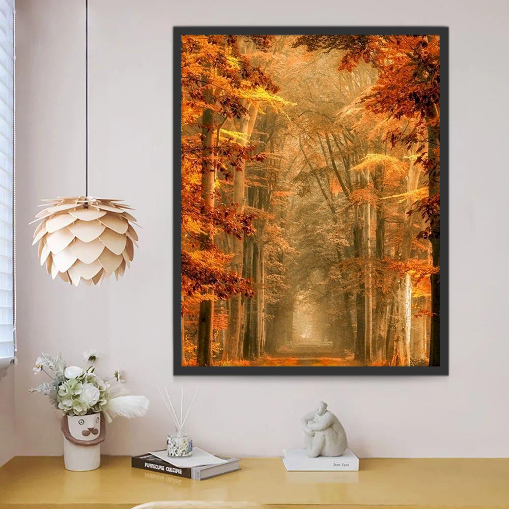 Een Bosweg in Gouden Herfst Schilderen op Nummers