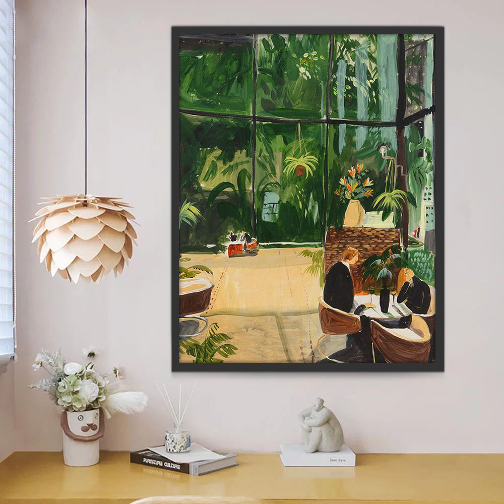 Een Café vol met Groene Planten Schilderen op Nummers
