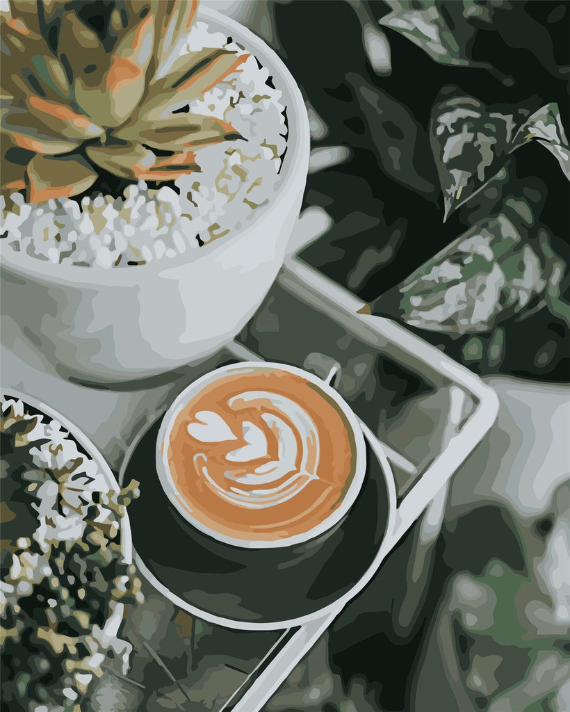 Een Cappuccino met Melkkunst Schilderen op Nummers