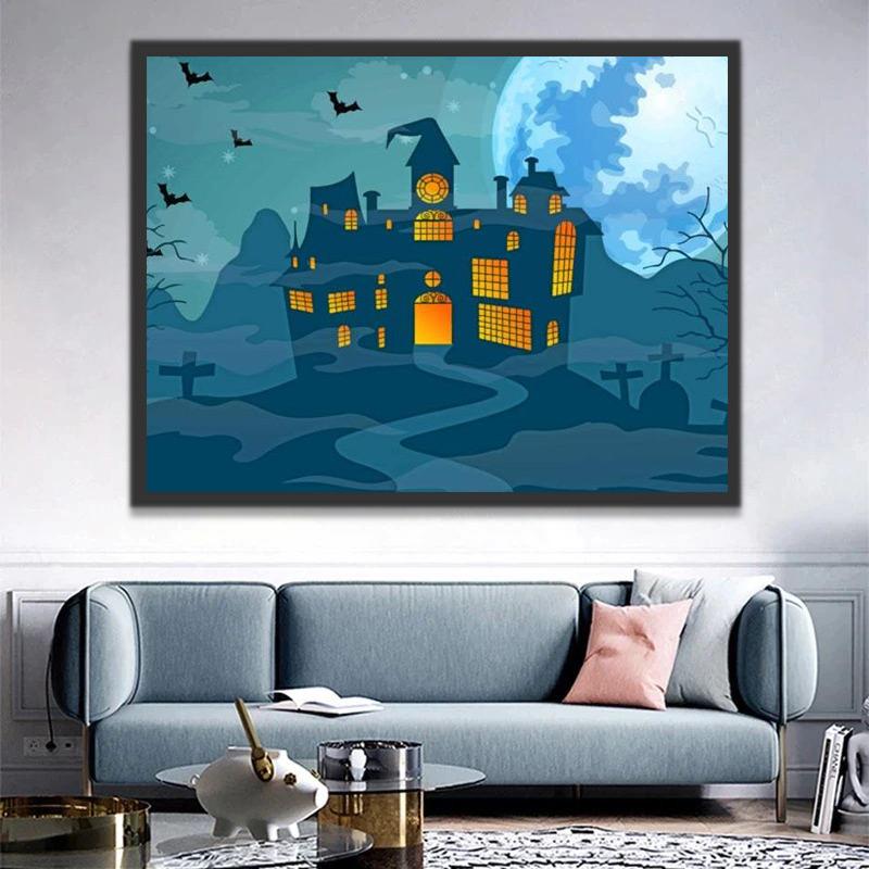 Een Donker Blauw Kasteel in het Wild Schilderen op Nummers