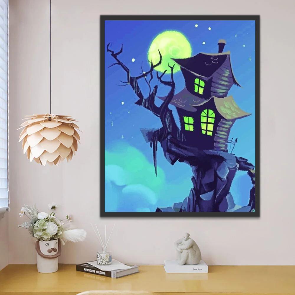 Een Eigenaardig Huisje onder de Maan Schilderen op Nummers