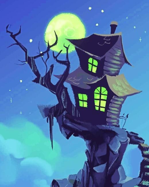 Een Eigenaardig Huisje onder de Maan Schilderen op Nummers