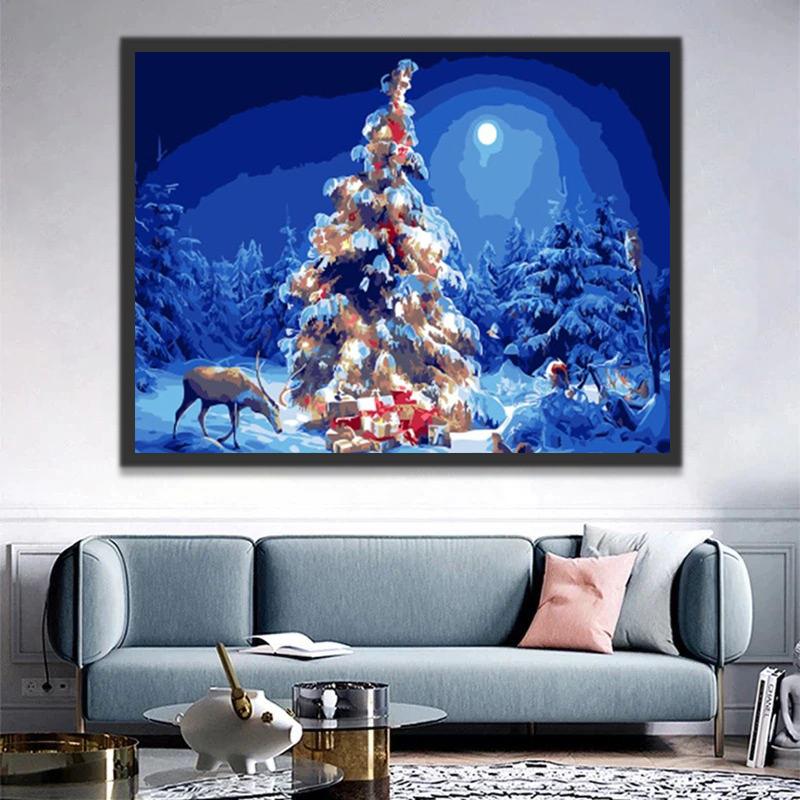 Een Enorme Kerstboom en Cadeaus Schilderen op Nummers