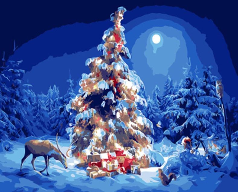 Een Enorme Kerstboom en Cadeaus Schilderen op Nummers