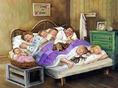 Een Familie in Bed Schilderen op Nummers