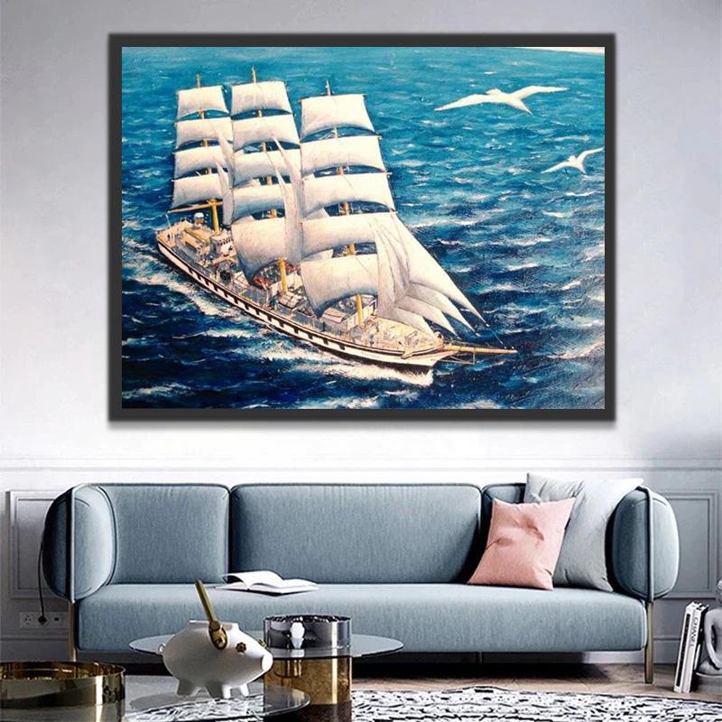 Een Galjoen en Meeuwen op Zee Schilderen op Nummers