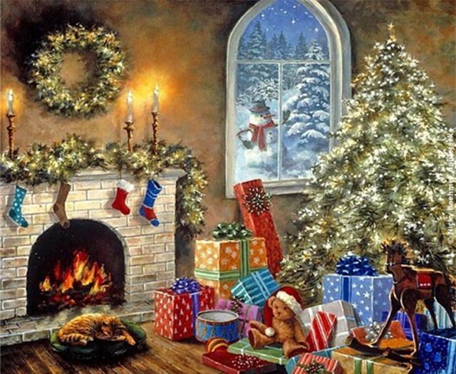 Een Gezellig Huis Overstroomd van Kerstgeschenken Schilderen op Nummers