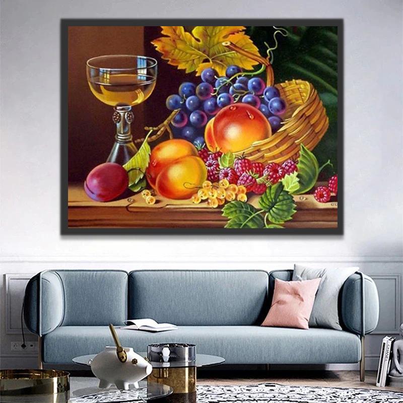 Een Glas Wijn en Wat Fruit Schilderen op Nummers