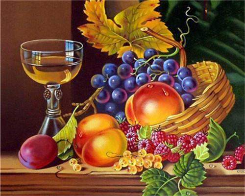 Een Glas Wijn en Wat Fruit Schilderen op Nummers