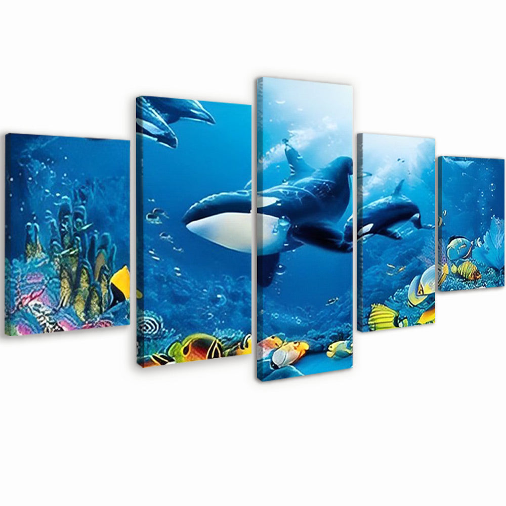 Een Groep Blauwe Vinvissen 5 Platen Schilderen op Nummers