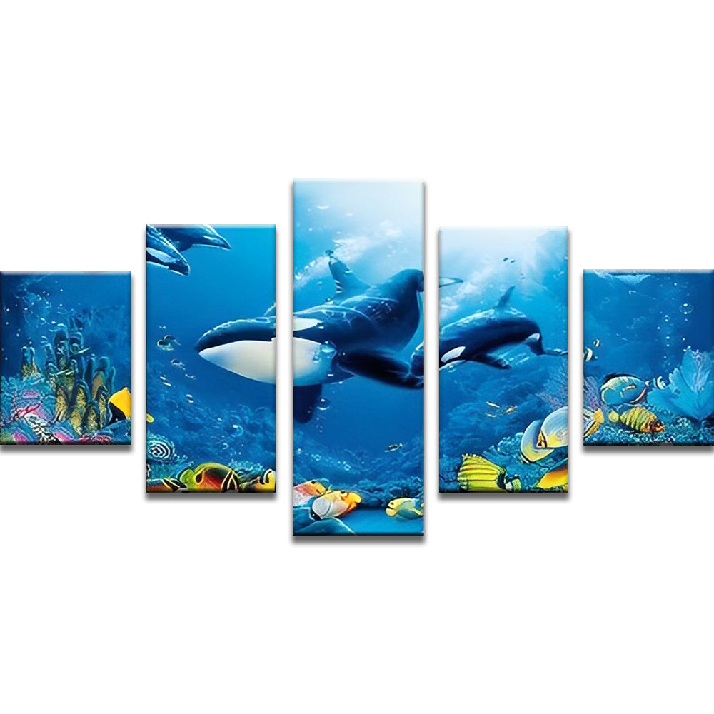 Een Groep Blauwe Vinvissen 5 Platen Schilderen op Nummers
