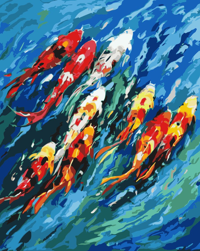 Een Groep Koi in het Water Schilderen op Nummers