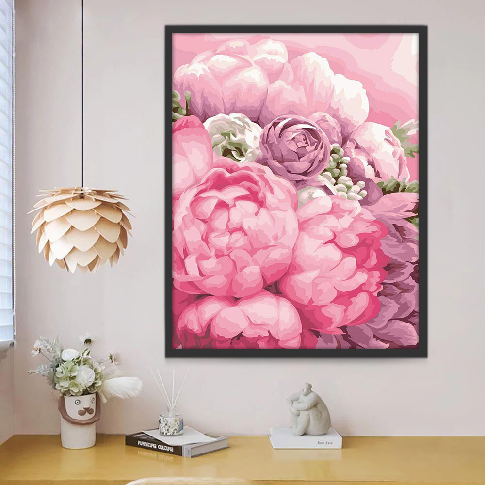 Een Grote Tros Roze Bloemen Schilderen op Nummers