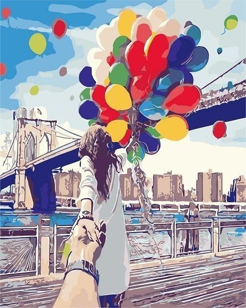 Een Hand vol Ballonnen aan de Rivier Schilderen op Nummers