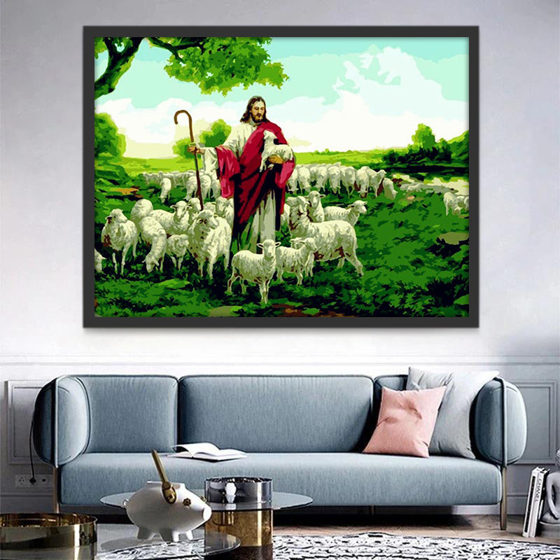 Een Herder met een Rode Sjaal Christendom Schilderen op Nummers