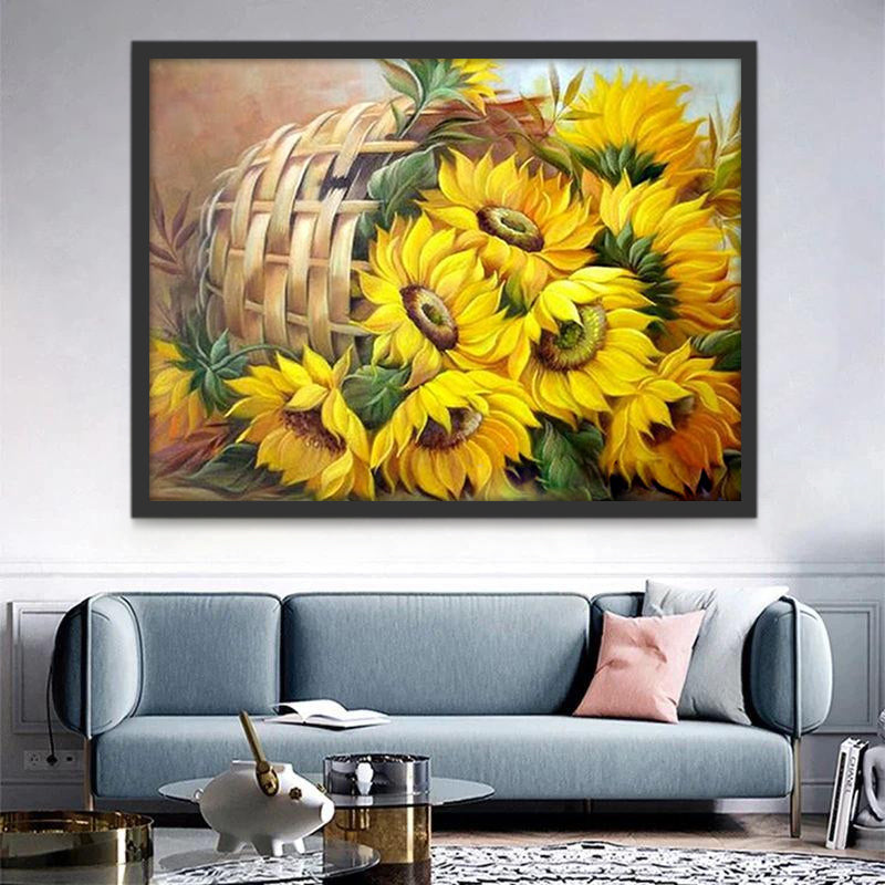 Een Mand Zonnebloemen op de Grond Schilderen op Nummers