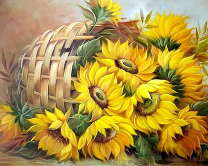 Een Mand Zonnebloemen op de Grond Schilderen op Nummers