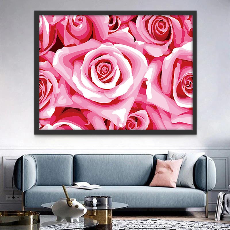 Een massa roze rozen Schilderen op Nummers