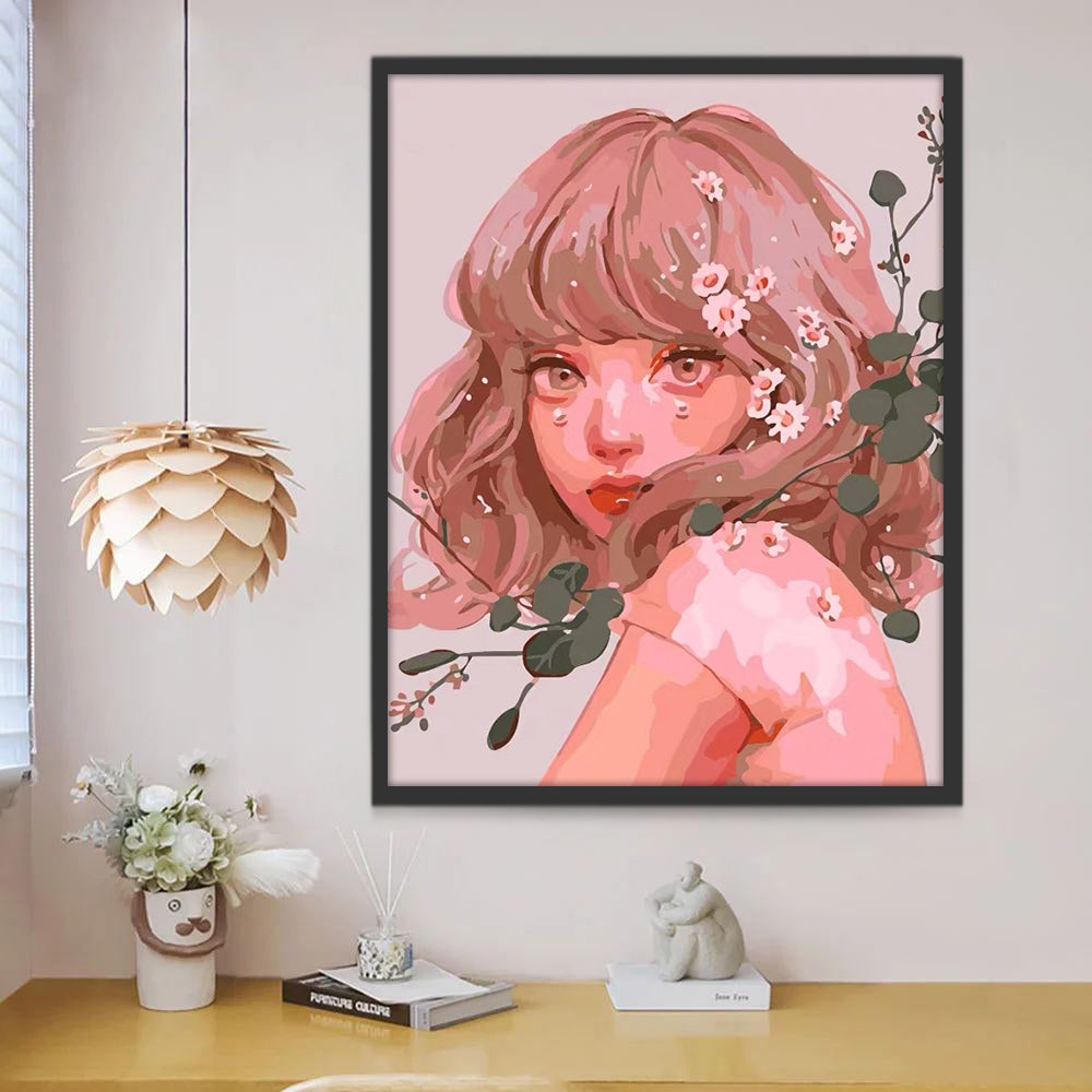 Een Meisje met Roze Haar Schilderen op Nummers