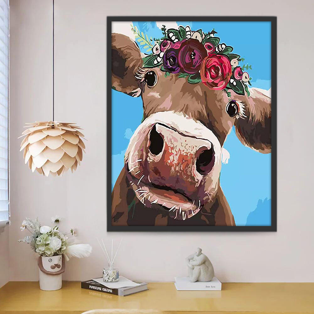Een onschuldige koe met bloemen op haar hoofd Schilderen op Nummers