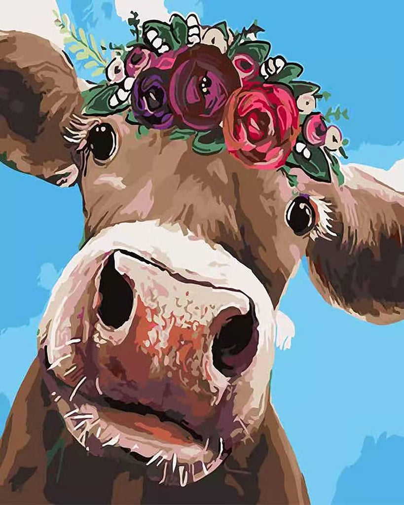 Een onschuldige koe met bloemen op haar hoofd Schilderen op Nummers