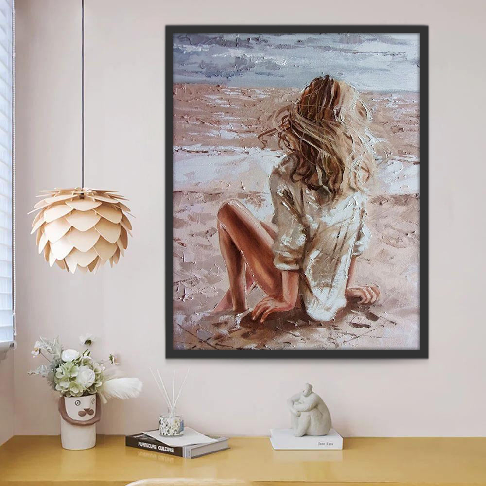 Een Ontspannen Vrouw op het Strand Schilderen op Nummers