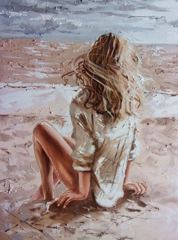 Een Ontspannen Vrouw op het Strand Schilderen op Nummers