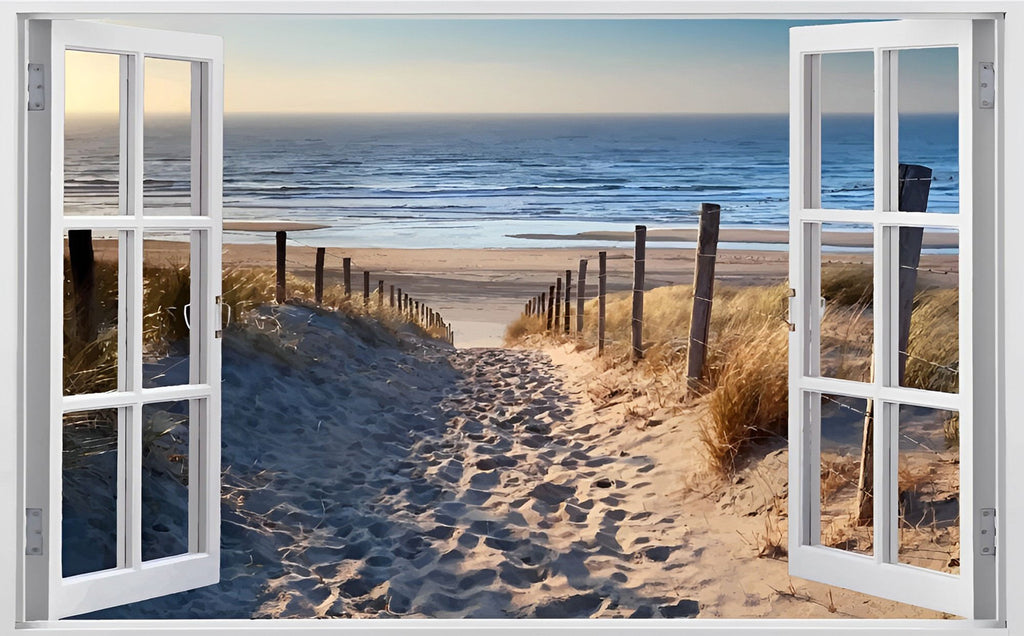 Een Open Raam naar een Zandpad naar het Strand Schilderen op Nummers