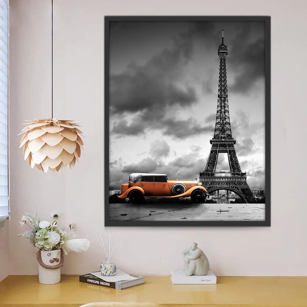 Een Oranje Auto voor de Eiffeltoren Schilderen op Nummers