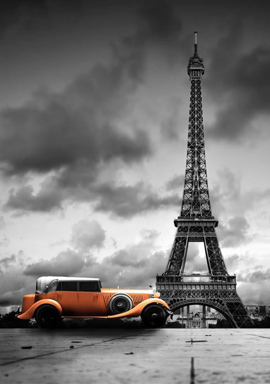 Een Oranje Auto voor de Eiffeltoren Schilderen op Nummers