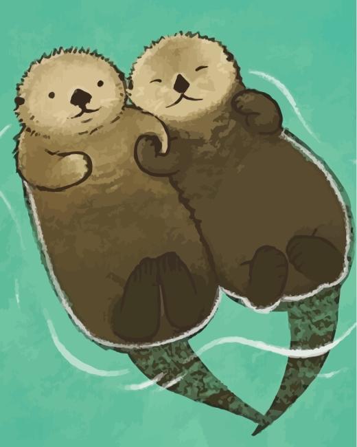 Een Paar Otters in het Water Schilderen op Nummers