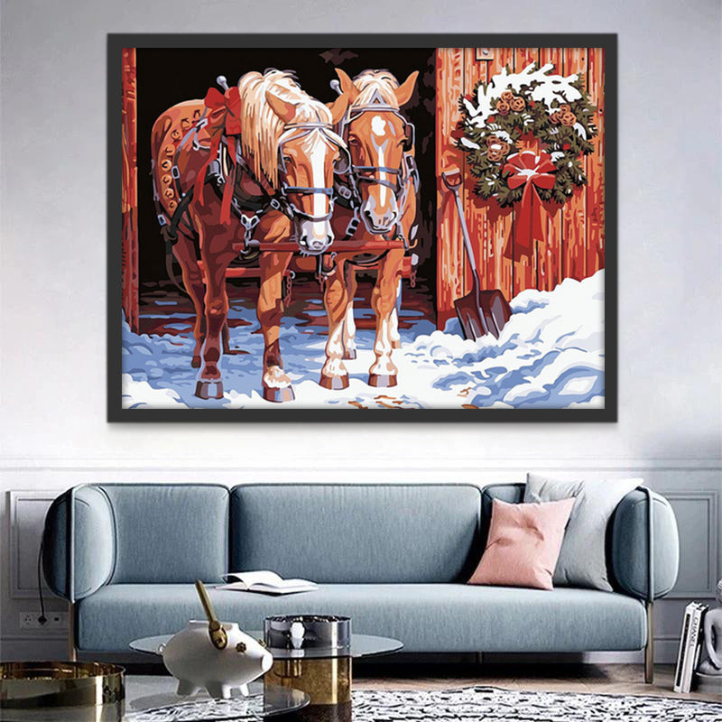 Een Paar Paarden in de Sneeuw Schilderen op Nummers