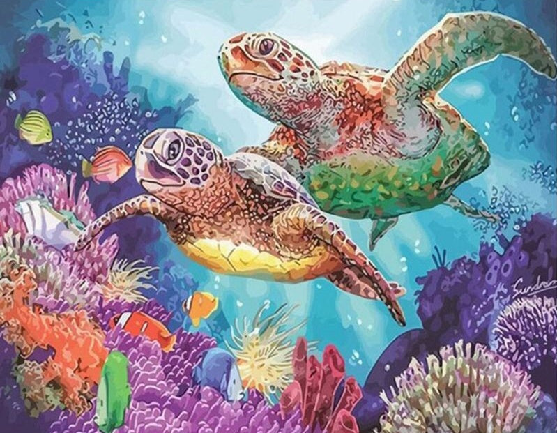 Een Paar Schildpadden Schilderen op Nummers