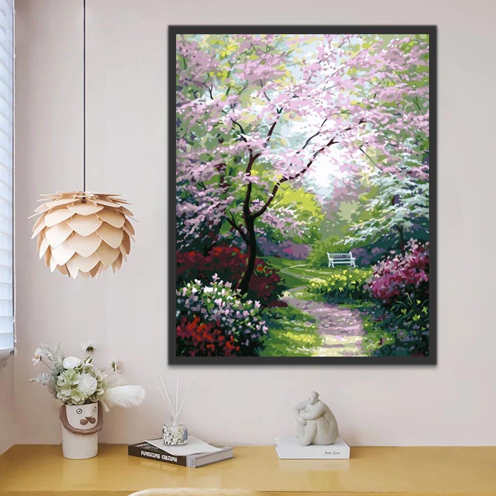 Een pad omzoomd met bloemen Schilderen op Nummers