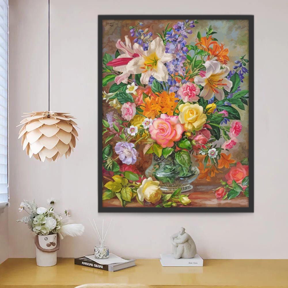 Een pot met verschillende bloemen Schilderen op Nummers