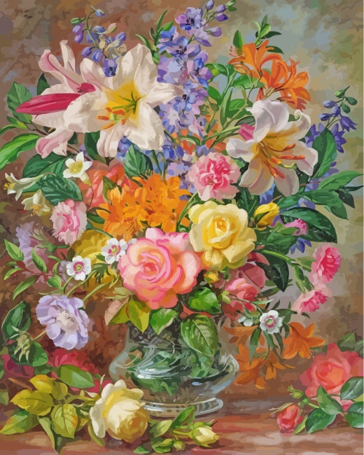 Een pot met verschillende bloemen Schilderen op Nummers
