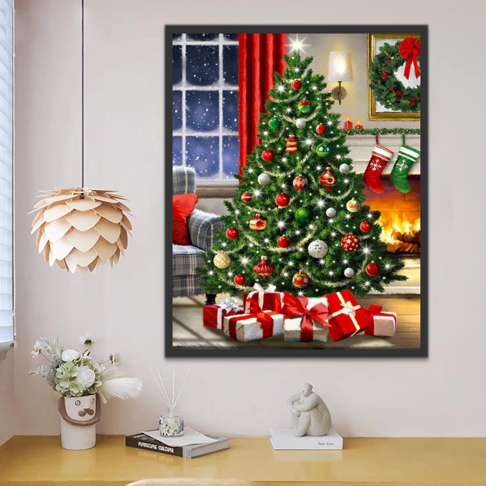 Een Prachtig Versierde Kerstboom met Cadeaus Schilderen op Nummers