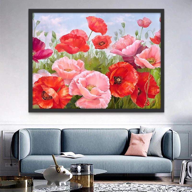 Een rij roze en rode bloemen Schilderen op Nummers