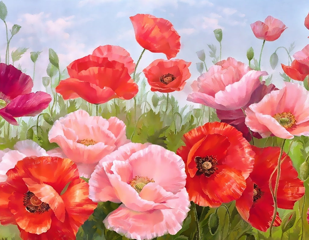 Een rij roze en rode bloemen Schilderen op Nummers