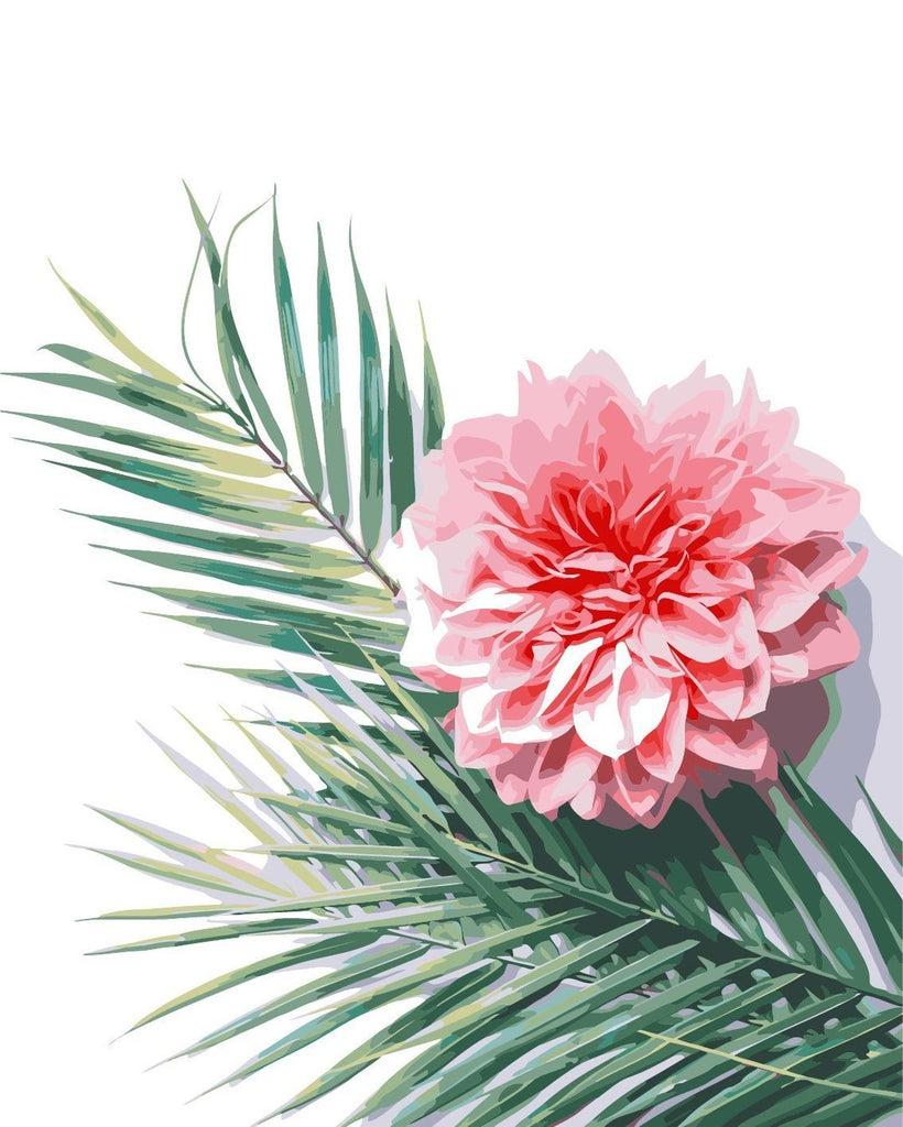 Een Roze Bloem en Twee Bladeren Schilderen op Nummers