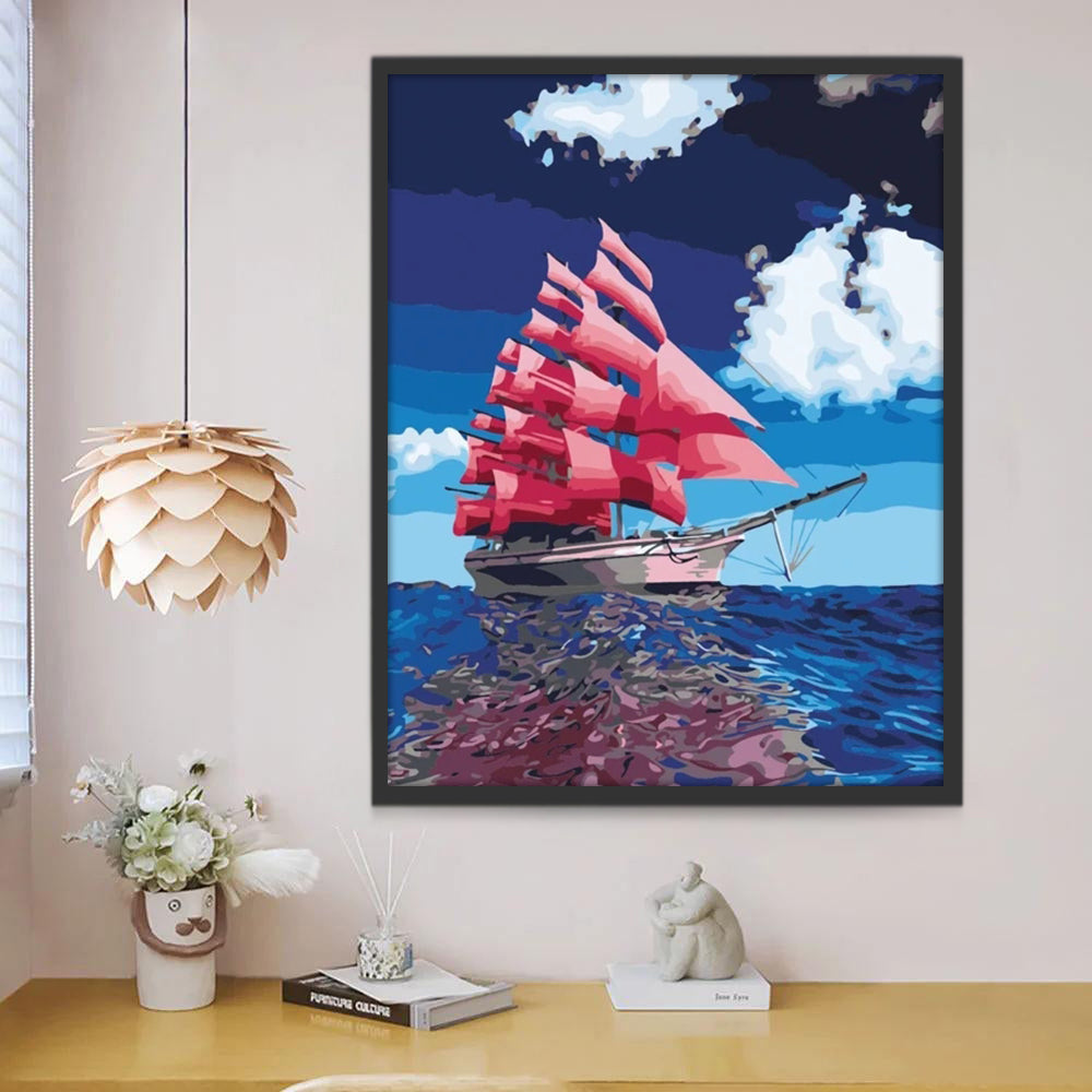 Een Roze Zeilboot Schilderen op Nummers