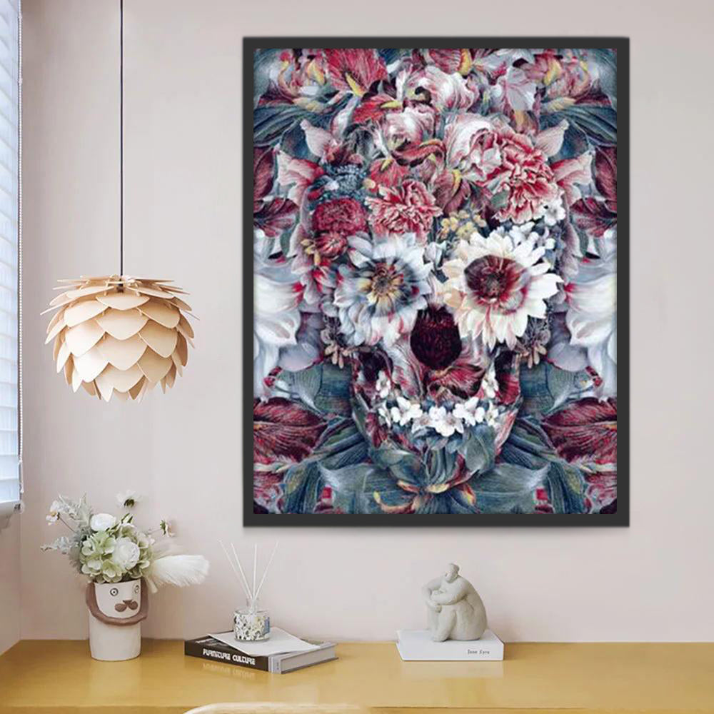 Een Schedel Versierd met Bloemen Schilderen op Nummers