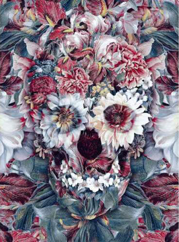 Een Schedel Versierd met Bloemen Schilderen op Nummers