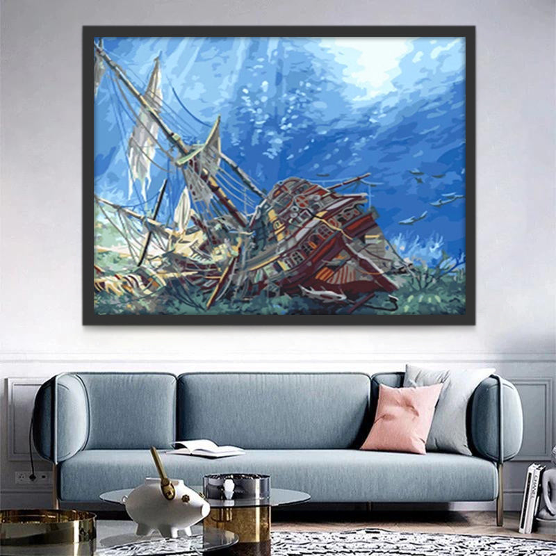 Een Scheepswrak in de Zee Schilderen op Nummers