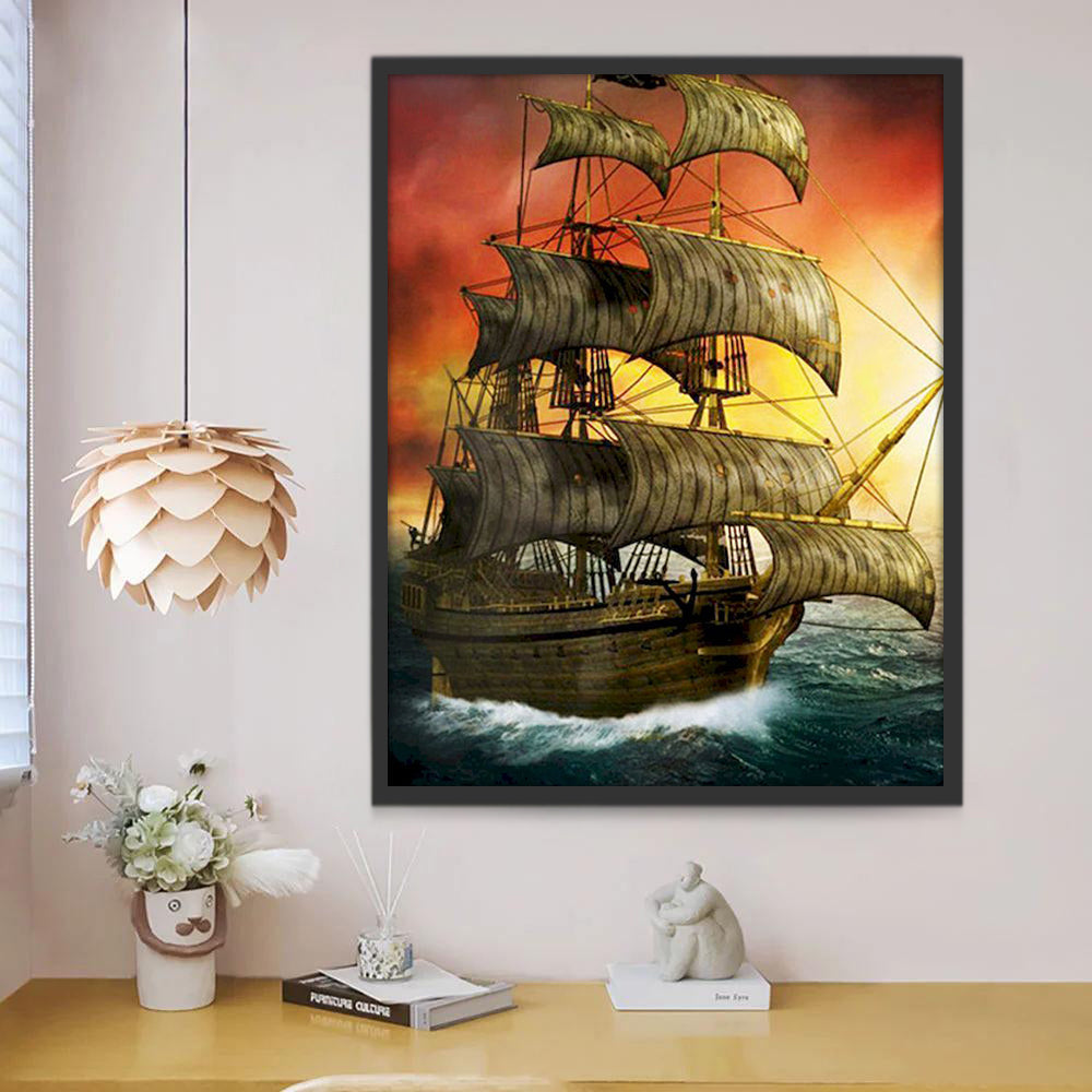 Een Schip dat over de Zee Vaart Schilderen op Nummers