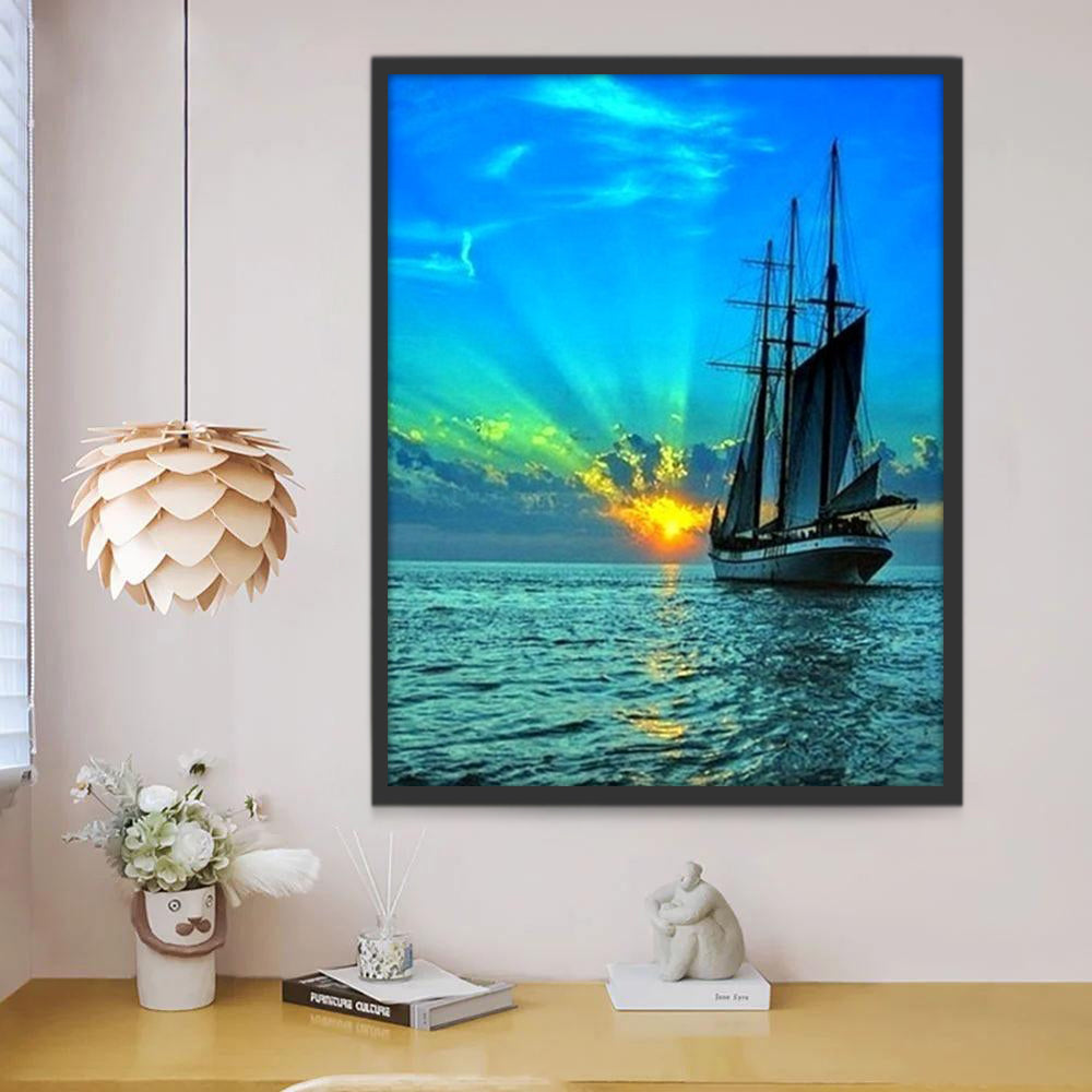 Een Schip op een Azuurblauwe Zee Schilderen op Nummers