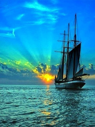 Een Schip op een Azuurblauwe Zee Schilderen op Nummers