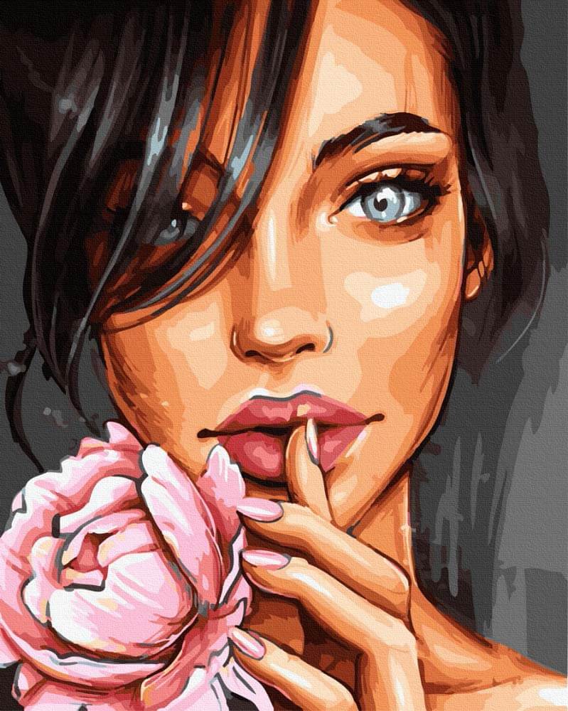 Een Sexy Vrouw en Roze Bloem Schilderen op Nummers