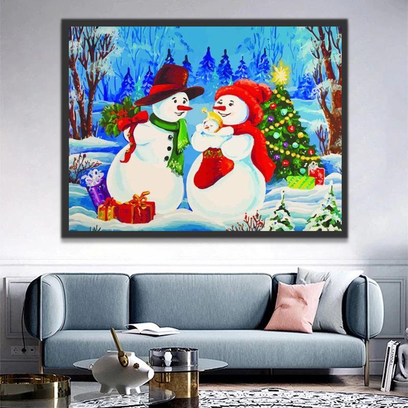Een Sneeuwpop-Familie Schilderen op Nummers