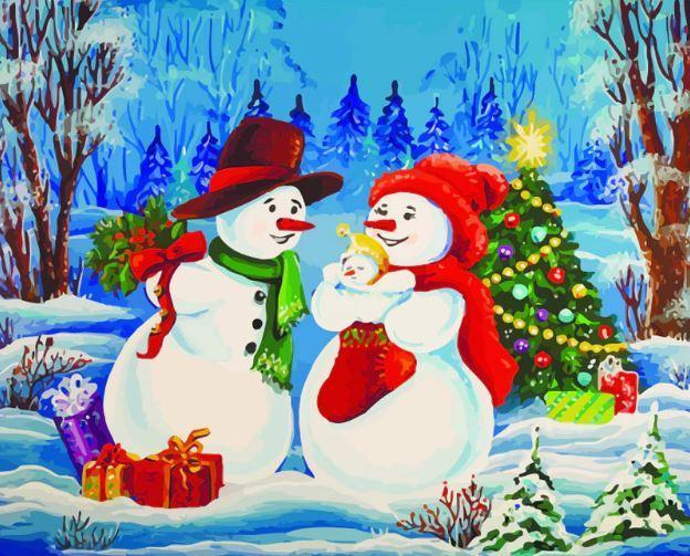 Een Sneeuwpop-Familie Schilderen op Nummers